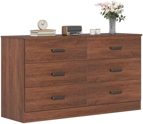 Bigbiglife Wood Dresser for Bedroom, 6 Drawer Double Dresser, Mid Century Modern Chest of Drawers with Deep Drawers, Large Storage Organizer for Living Room, Closet(Walnut Brown) - Image 4
