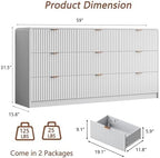 HOUROM 59” Wide White Fluted Dresser for Bedroom with 9 Drawers - Image 2
