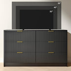 Black Dresser with 6 Drawer 55" Wide Fluted Dresser for Bedroom丨Modern Chest of Drawer with Metal Handles, Wood TV Stand for Bedroom, Living Room, Entryway, Hallway, Black - Image 7