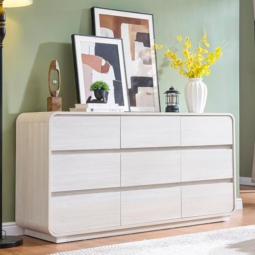 Standifurno White Dressers of 9 Drawers, Chest Dresser with Deep Drawers, Modern Dresser Closet for Bedroom, Curved Drawer with Large Storage, 57'' Wide by StandifurnoFurniture