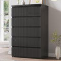 Jocoevol 5 Drawer Dresser, 43" Tall Dresser Chest of Drawers Fluted Design, Wood Mid Century Vertical Dresser Natural Texture for Bedroom, Black Dresser by JOCOEVOL