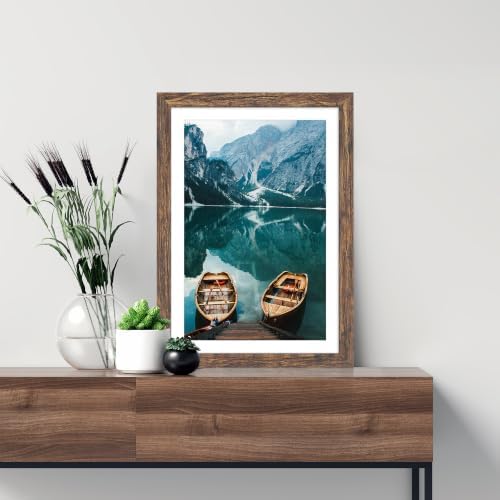 Hongkee 13x19 Picture Frame Set of 4, 13 x 19 Rustic Brown Wood(Mat 11x17) - Image 2