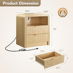 Decofy Fluted 2-Drawer Nightstand Set of 2 with Charging Station, Oak - Image 2