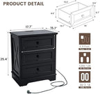 Farmhouse 3 Drawers Dresser for Bedroom,Black Dresser with Charging Station - Image 2