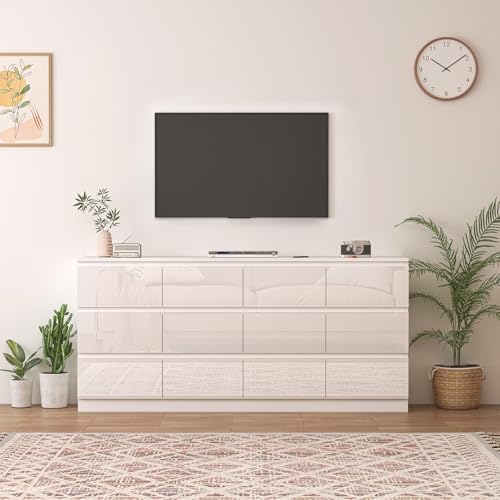 12 Drawers Dresser with Charging Station, Modern Large Dresser with 12 Handle Free Drawers, Wood Chest of Drawers for Bedroom, Living Room, Entryway, Hallway, White - Image 5