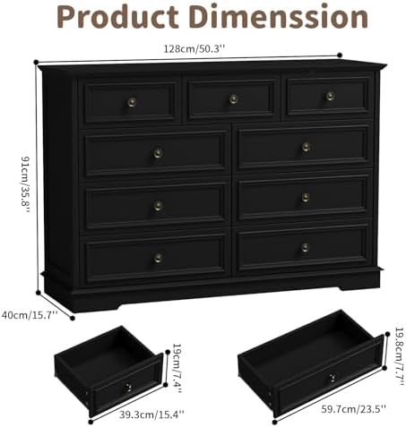 51" Wide Farmhouse 9 Drawer Dresser for Bedroom, Black - Image 2