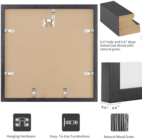 puthiac 20x20 Solid Oak Wood Picture Frame, Black, 1 Pack - Image 3