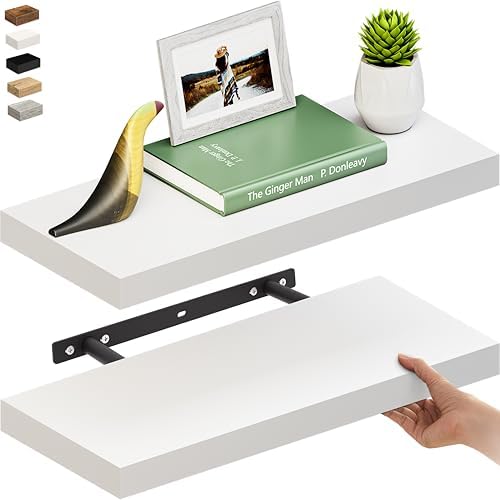 Ballucci Floating Shelf, 2-Pack 24" White Floating Shelves for Wall, Wood Wall Shelf for Home Décor, Floating Shelves for Bathroom, Living Room, Bedroom, 8" Deep Wall Shelves by Ballucci