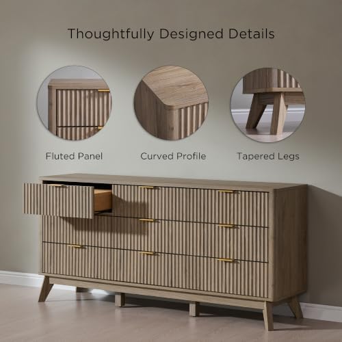 T4TREAM 63" Wide Fluted 9 Drawer Dresser for Bedroom, Grey Alder - Image 5