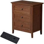 Karl home Brown Farmhouse Nightstand, Wide End Table with Charging Station by Karlhome
