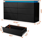 6 Drawer Dresser for Bedroom, 47.24" Black Chest of Drawers w/LED Lights - Image 2