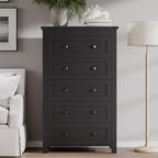 BORNOON Tall 5-Drawer Dresser, Modern Wooden Storage Chest of Drawers, Dresser TV Stand, Wood Drawer Organizer with Metal Handles for Bedroom, Living Room, Hallway - Image 3
