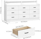 Bigbiglife 9 Drawer Dresser with Built in Power Outlet and LED Light, Modern Chest of Drawers for Bedroom, Triple Wide Drawer Organizer Cabinet for Living Room, Entryway, Hallway, Antique White - Image 2