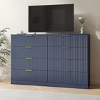 Blue Fluted Dresser Bedroom with 8 Drawer,55” Wide White Double Drawer Dresser Modern Chest of Drawers with Gold Handles,Wood TV Stand for Bedroom,Living Room (Blue, 8 Drawer Dresser) - Image 3