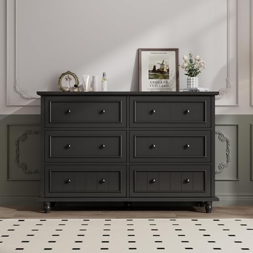 Black 6 Drawer Dresser, Vintage Chest of Drawers, 47.2'' Bedroom Cabinet by Scurrty