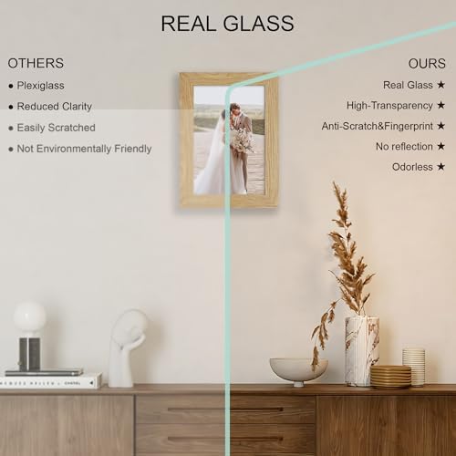 Hongkee 5.5 x 8.5 Diploma Frame Set of 4, Made of Real Glass and Natural Oak Frame, 5.5 by 8.5 Photo for Wall or Tabletop - Image 4