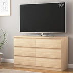 Vibe & Dine 6 Drawer Double Dresser, Modern Chest of Drawers with Wide Storage for Closet, Bedroom, Living Room, Natural Wood - Image 7