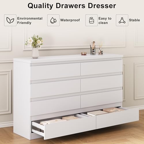 Jocoevol White 8 Drawer Dresser for Bedroom (15.3" D x 55.2" W x 32.3" H) - Image 6