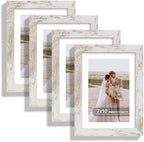 Hongkee 7x10 Picture Frame Set of 4, Made of Real Glass and Distressed White Frame - Display 5.5 x 8.5 Diploma Frame with Mat or 7x10 Without Mat, 7 by 10 Photo for Wall or Tabletop by Hongkee