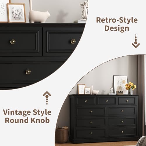 51" Wide Farmhouse 9 Drawer Dresser for Bedroom, Black - Image 6