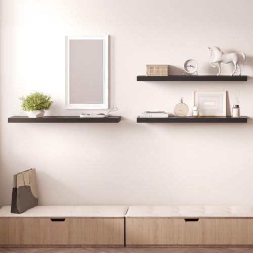 Ballucci Floating Shelves, 36" Long Wall Shelf, Set of 3, Wood Floating Shelves for Wall, Decorative Wall Shelves for Home Office, Living Room, Room Décor, 8" Deep, Set of 3, Black - Image 6