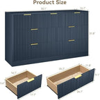 Navy Blue 7 Drawer Dresser for Bedroom, 55" Wide Fluted Chest of Drawers with Gold Metal Handles, Modern Wood Dresser Closet Storage Organizer Mid Century TV Stand for Living Room Hallway - Image 2