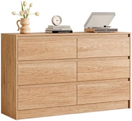 Chrangmay 6 Drawer Dresser,47.24" Wide Mid Century Chest of Drawers,Wooden Bedroom Drawer Dresser with 6 Storage Drawers for Bedroom,Living Room,with Anti-Tipping Device, Wood by Chrangmay