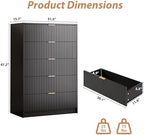 MAISONARIA 5 Drawer Dresser for Bedroom, Tall Dresser Chest of Drawers with Gold Handles, 32 Inch Wide Nightstand with for Bedroom, Living Rooms, Offices, and Entryways, Black - Image 2