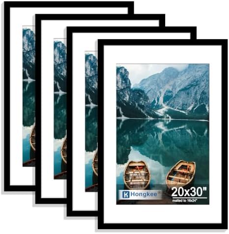 Hongkee 20x30 Frame Set of 4, 20 x 30 Black Wood Style(Mat 16x24) by Hongkee
