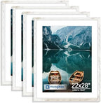 Hongkee 22x28 Frame Set of 4, 22 x 28 Distressed White Wood(Mat 18x24) by Hongkee