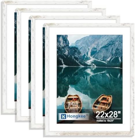 Hongkee 22x28 Frame Set of 4, 22 x 28 Distressed White Wood(Mat 18x24) by Hongkee