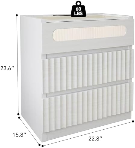 Modern Nightstand with Charging Station,Fluted 3 Drawers,White Oak Finish - Image 2