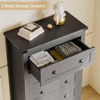 Wodeer Black Dresser Tall 5 Drawer Dresser for Bedroom, Wooden Dressers & Chests of Drawers with Metal Handles, Modern Storage Cabinet and Organizer Drawers for Bedroom, Hallway, Entryway - Image 6
