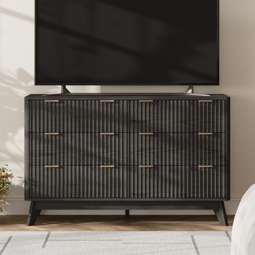 47" Wide Fluted 6 Drawers Dresser for Bedroom,Curved Edge,Black - Image 3