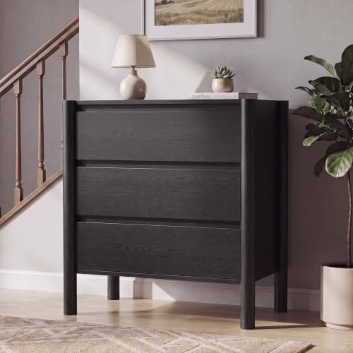 CHUWELL 27.6" Wide Black 3 Drawer Dresser for Bedroom with Solid Wood Legs - Image 6