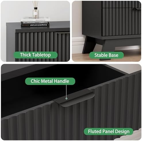 Xixini Fluted Nightstand with 4 Drawers, 31.5" Wide Side Table, Black - Image 4