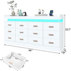 Hlivelood 12 Drawer Dresser with LED Light and Charging Station, Modern Chest of Drawers for Closet, Wide Drawer Organizer Cabinet, Living Room, Entryway, Hallway, White - Image 2