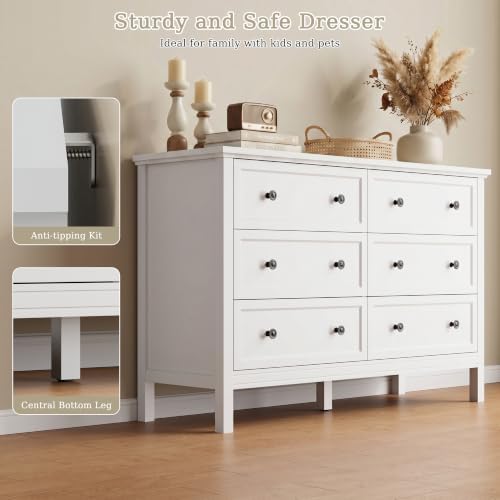 CARPETNAL 47" White Dresser for Bedroom with Modern Gold Handles & 6 Drawer - Image 6