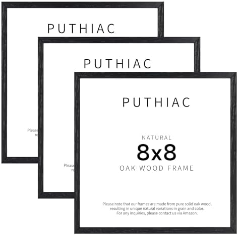 puthiac 8x8 Solid Oak Wood Picture Frames, Black, 3 Pack by PUTHIAC