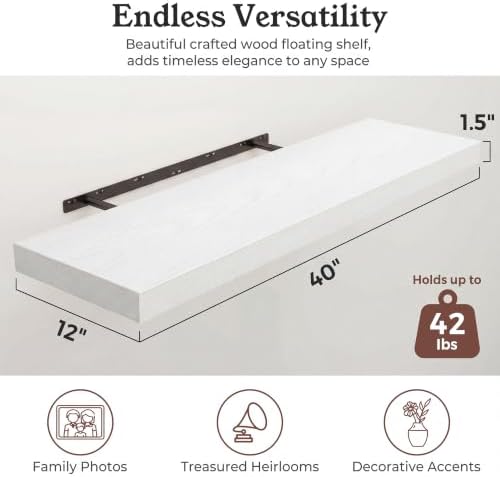 40" White Floating Shelves 12inch Deep Wall Shelf, Set of 2 - Image 2