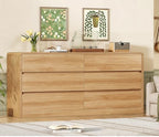 TEENFON 55" Dresser for Bedroom with 6 Drawers, Dressers & Chests of Drawers with Curved Profile Design, 6 Drawer Dresser, Bedroom Dressers, Wood Dressers for Bedroom, Hallway, Natural - Image 5