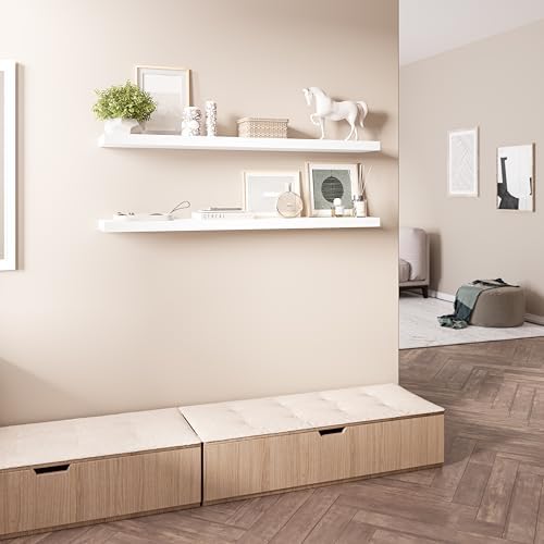 Ballucci Floating Shelves for Wall, 48" Wood Wall Shelf Set of 2, with Invisible Brackets for Bathroom, Living Room, Bedroom, Kitchen, Nursery, 8" Deep, White - Image 2
