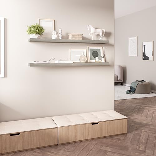 Ballucci Floating Shelves for Wall, 48" Wood Wall Shelf Set of 2, with Invisible Brackets for Bathroom, Living Room, Bedroom, Kitchen, Nursery, 8" Deep, Rustic Gray - Image 2