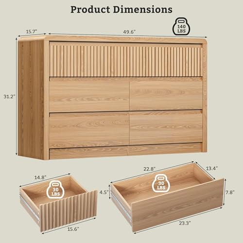 LYNSOM Oak Fluted 7 Drawer Dresser for Bedroom, Curved Edge, 50" Wide - Image 2