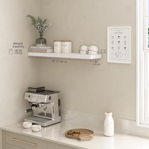 Ballucci Floating Shelf, 36" Wood Wall Shelf with Invisible Brackets for Bathroom, Living Room, Bedroom, Kitchen, Nursery, 8" Deep, White - Image 2