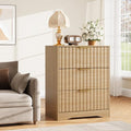 Fluted 3 Drawer Dresser for Bedroom, 30" Tall Modern Dressers, Natural Oak by METOTI