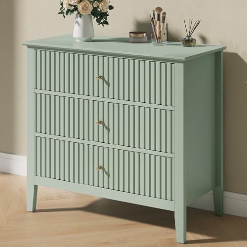 RoyalCraft 32" Large Nightstand, Fluted Painted Wood Bedside Table with 3 Spacious Drawers, Modern End Table for Bedroom, Living Room, Light Green by Bringyoubetterlife