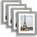 Hongkee 9x11 Picture Frame Set of 4, Made of Real Glass and Grey Frame - Display Picture 7x9 with Mat or 9x11 Without Mat, 9 by 11 Photo for Wall or Tabletop by Hongkee