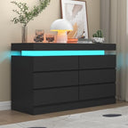 Gyfimoie 6 Drawer Dresser with Power Outlet, Dresser with LED Light by Gyfimoie