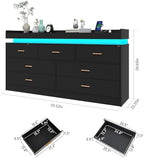 Hlivelood 7 Drawer Dresser with LED Light and Charging Station, Modern Chest of Drawers for Closet, Wide Drawer Organizer Cabinet for Bedroom, Living Room, Entryway, Hallway, Black - Image 2